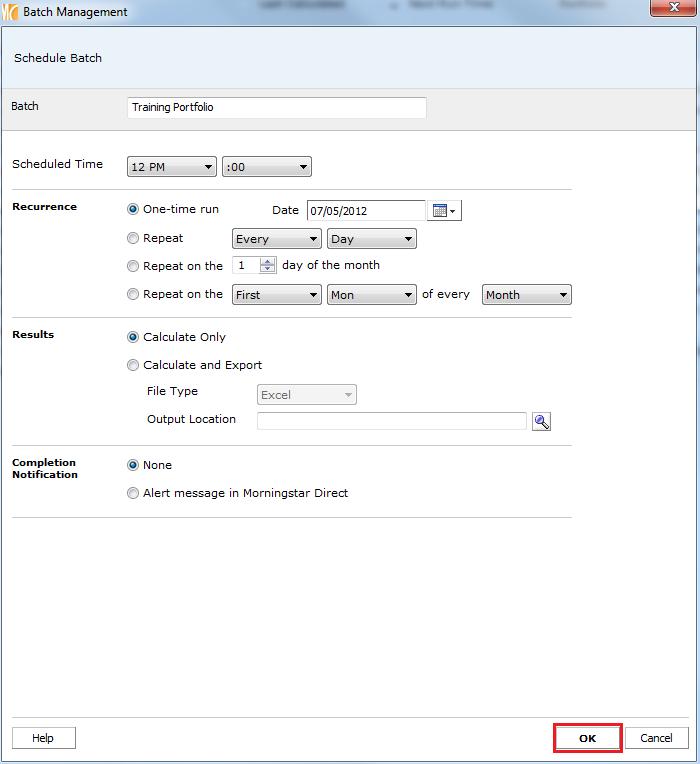 3. Modify the details of the scheduled batch.