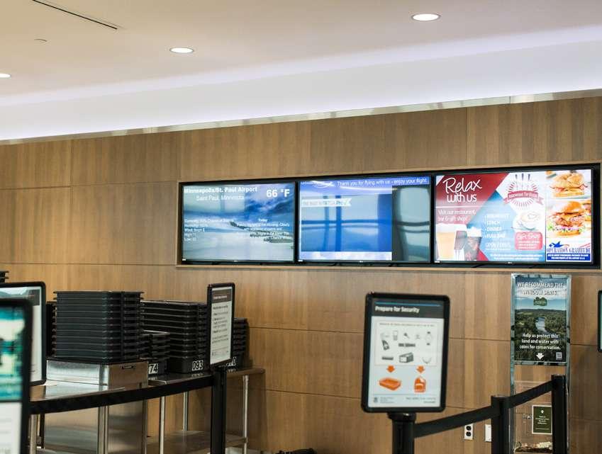 PACKAGE H Checkpoint Display H-1: Single Screen $100/month Next to a screen displaying important flight information at both the entrance and exit of the TSA checkpoint, two 47 displays are available