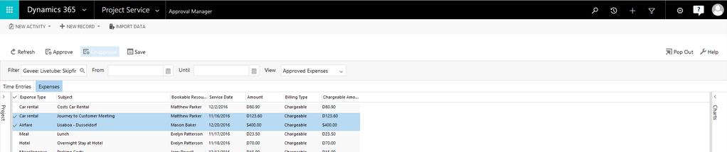Step 6: Approving Expenses To approve expenses, tick the check column in front of the record.