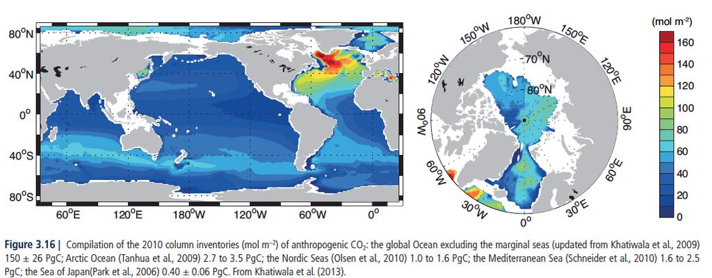 Anthropogenic CO 2 in the ocean High anthropogenic CO 2 in intermediate and