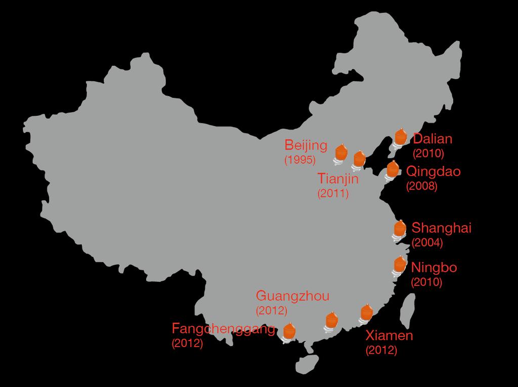 Strong presence in China dating back to 1996 9 port offices covering 73 ports 7 bonded operations sites 3 service stations 160 staff Strongest