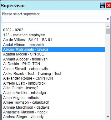 Supervisors The Supervisors tab allows the user to assign a supervisor to the selected employee. The available supervisor list comes from the employees already entered into the system.