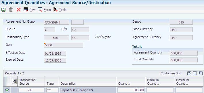 Creating Agreements 4.3.8 Defining Product Sources Access the Agreement Source/Destination form.