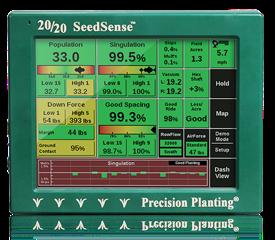 Precision Planting Observation Methods 20/20 SeedSense controls, measures, and collects data on the following: Population Singulation Down Pressure Spacing Vacuum Pressure Loss per Acre