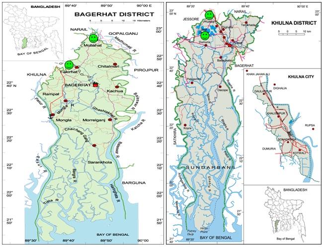 2. Methodology 2.1 Study area and duration The study area, Khulna and Bagerhat district lies between 21 41 N-89 45 E and 21 49 N-89 98 E in south-western and north-eastern part of Bangladesh.