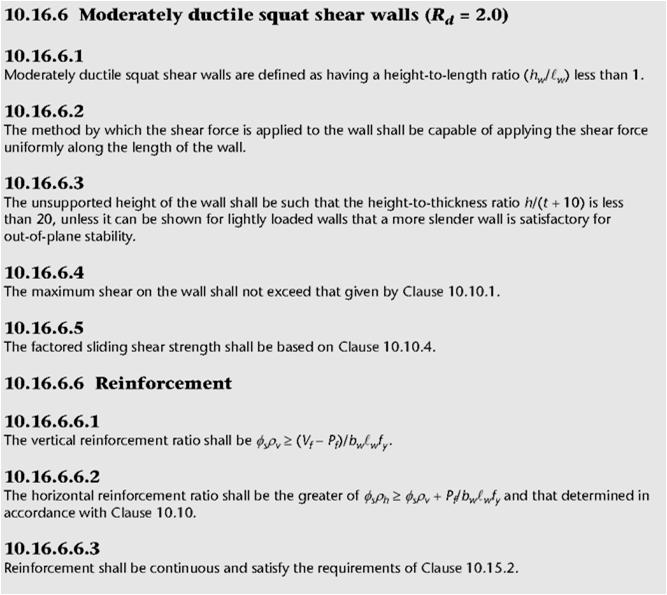 Moderately Ductile Squat Shear Walls (Pages 499-506) Cl. 10.