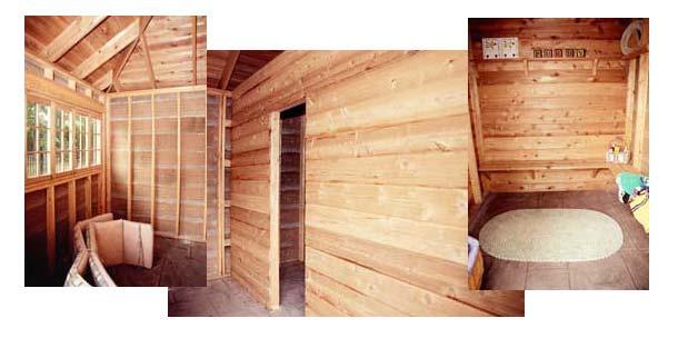 4.4 Interior Cedar Wallboards Dress up the interior of your cabin with our wallboard package. Cover up the studs and interior fittings to give your cabin a beautiful cedar finish -- inside and out. 4.