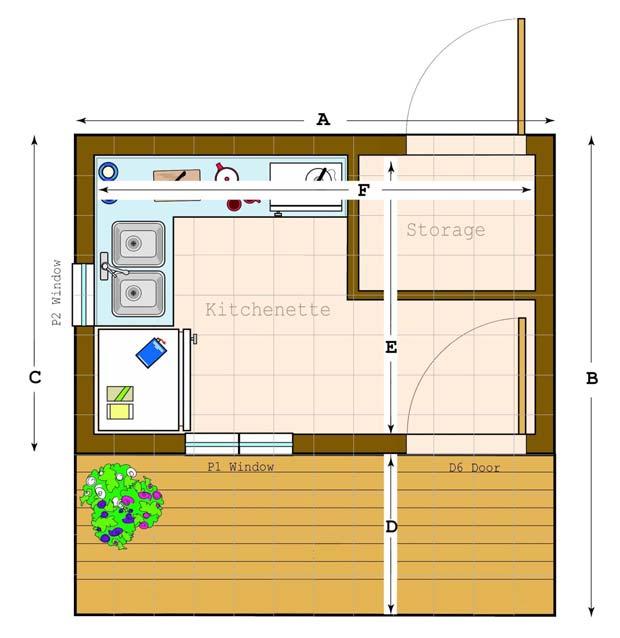 2.2 Plan (Footprint) Use the measurements in Figure 2.2a to determine the location and placement of your cabin. We also provide exact dimensions, which helps uncover potential layouts and uses.