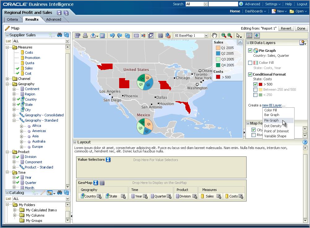 Spatial data data OBI OBI EE EE Dashboards and and Answers Variety of of mapping visualizations
