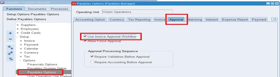 Payables Configurations User Invoice Approval Workflow Navigation: