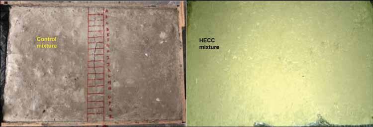 Figure 2. Plastic shrinkage of control and HECC mixture for 24 hours immediately after casting and were observed for crack width with a microscope.