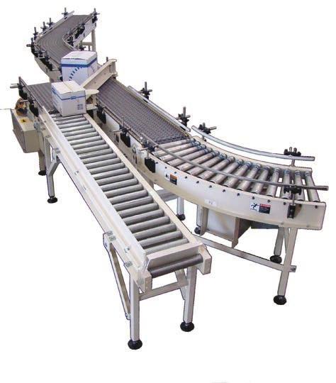 CASE HANDLING DIVERT LINE NO: 511 THE APPLICATION: Delivering Cases from a Case Packer to a Storage Spiral or a Manual Palletizing Line THE PRODUCT: Plastic Belt Curve and Slaved Transfer, Gravity