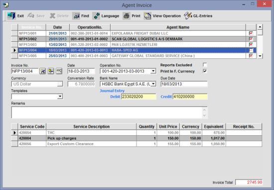 The system link invoice with the operation accordingly the invoice linked with the operation client and agent, which allow the system to link each invoice with client or agent