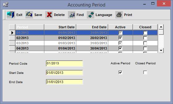 Accounting Periods With accounting periods, you can define each period starting date and ending date, which allow the system to