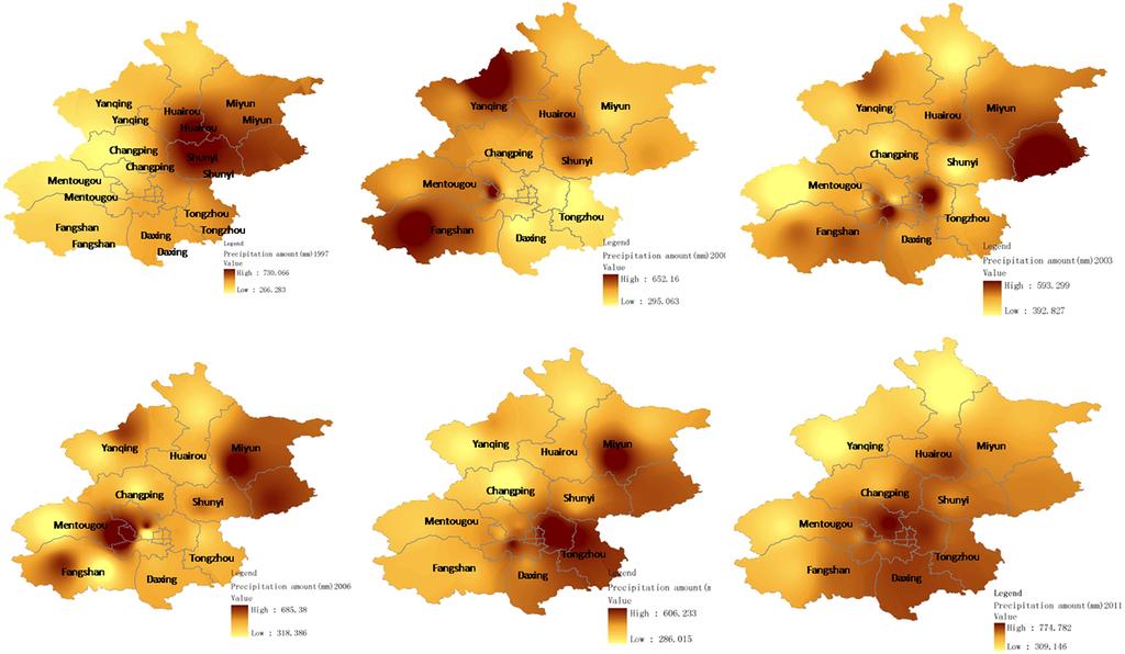 K. Lei et al.: Variation of groundwater and land subsidence evolution, Beijing 9 Figure 2. Spatial and temporal variability of rainfall (1997 2011). Figure 3.