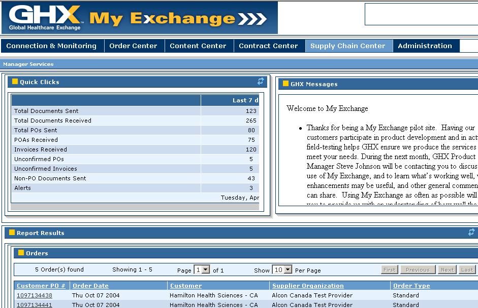 Supplier Monitoring Monitor Exchange Traffic Welcome to My Exchange! The following providers are recently "live" on GHX.