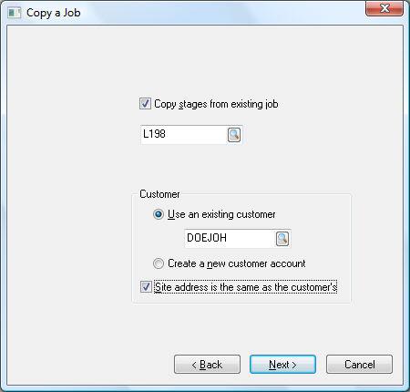 Jobs 8. Enable the Copy stages from existing job option if you wish to copy information from another job. Keep switch OFF to use default stages.