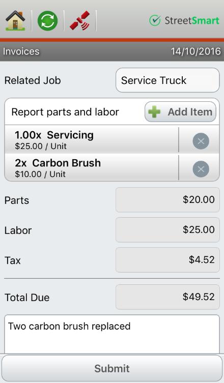 Add Item The Add Item button will become enabled only after selecting a job in the previous step. Tap on the Add Item button and select item to submit along with the job.