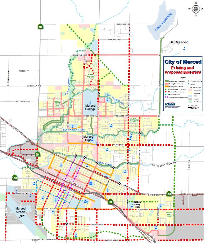 Merced's pedestrian networks include the popular bike paths along Black Rascal and Bear Creeks and