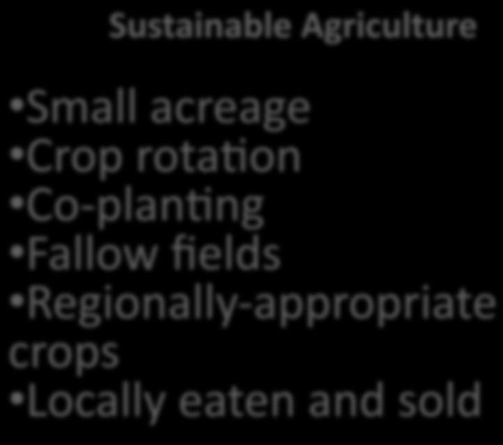 machinery, fossil fuels, and technology Sustainable Agriculture Small acreage Crop rota@on