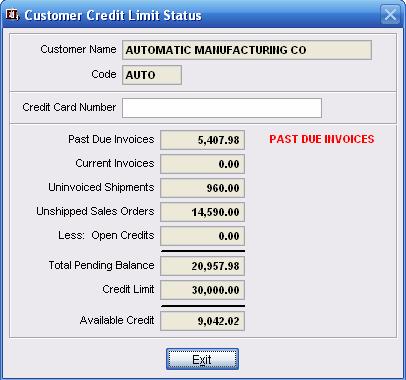Credit Status The customer s credit status may be accessed from the general tab only when the user has been granted the rights to view a customer s credit limit status.