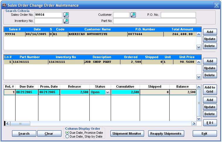 SALES ORDER CHANGE ORDER MAINTENANCE The Sales Order Change Order Maintenance tool provides a quick and accurate means to change, line items and any associated delivery releases from one convenient
