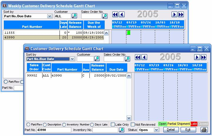 CUSTOMER DELIVERY SCHEDULE GANTT CHART The Weekly Customer Delivery Schedule Gantt chart can be used to review all deliveries by leaving the customer field blank or can be used to review a schedule
