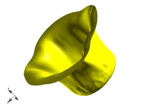 FIGURE 3(a). Cup drawn using simulation at larger lip diameter FIGURE 3(b). Simulation results at an optimum lip diameter (46 mm) and draft angle (10 0 ).