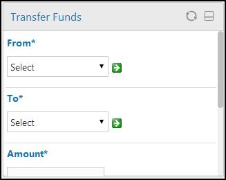 Funds Transfer 4. Funds Transfer This widget displays the own account transfer transaction in a minimalistic form. It will allow you to transfer funds between your own accounts.