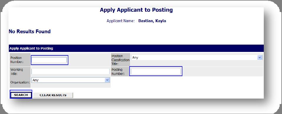 You may apply the applicant to any Posting on the screen by selecting the Apply to this Posting link. You will then have the ability to answer or skip any posting specific questions.
