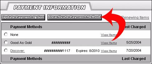To deactivate a payment method: 1. Select the payment method and then click Deactivate Payment Method. 2.