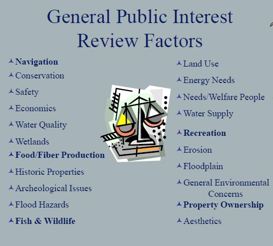 PUBLIC INTEREST REVIEW o NEPA requires an evaluation of the probable impacts of a proposed activity, and its intended use, on the public