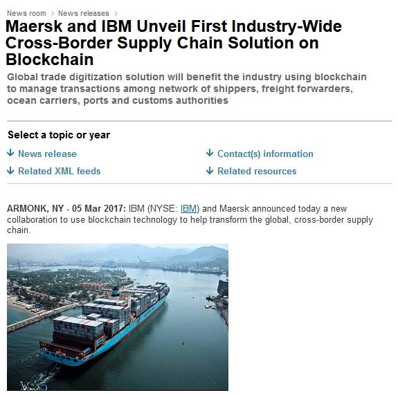 On January 16, IBM and Maersk announced plans to form a join venture to digitize supply chains and improve global trade Based on blockchain, the new technology will empower