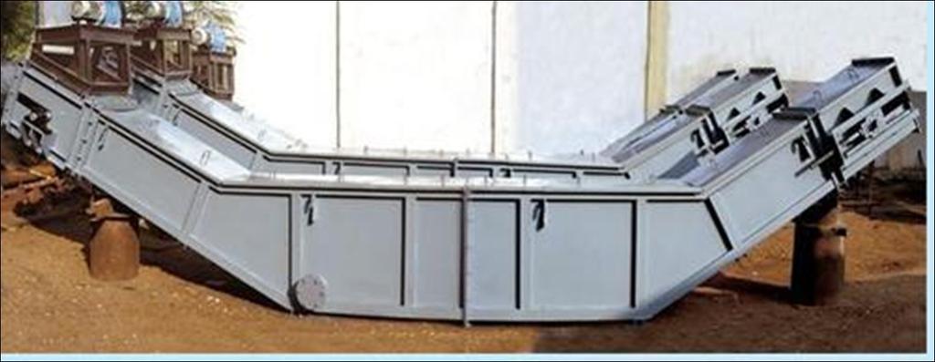 Scraper Chain Conveyor: Belt Conveyor: For Handling high temperature materials, which are quenched and dewatered.