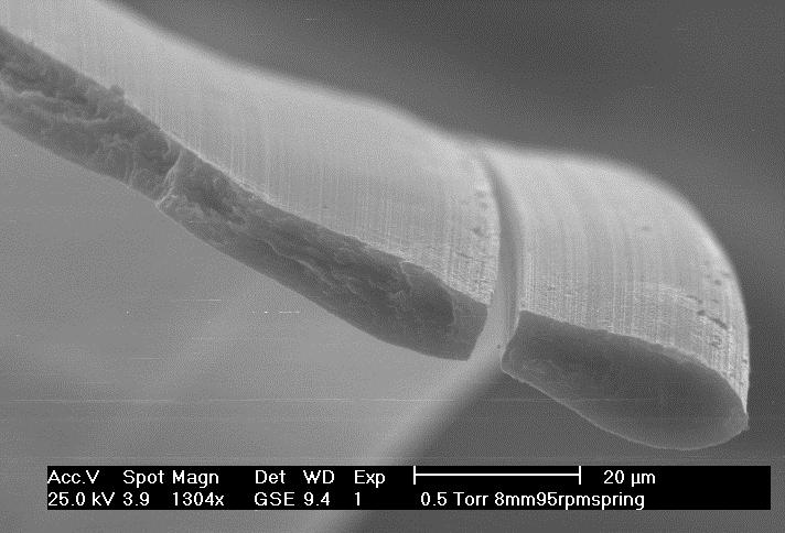 The defects found are shown in the following SEM images (figures 11-13). Figure 11. Nodes on the tape surface Figure 12.