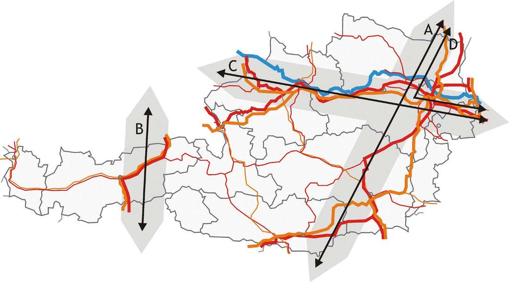 4 out of 9 core network corridors cross Austria A: Baltic-Adriatic Corridor B: Scandinavian-Mediterranean