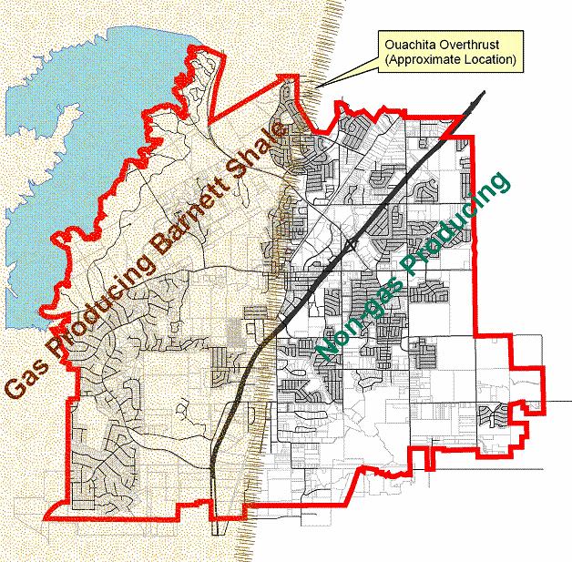 The Barnett Shale The major portion of potential urban development is located beneath Tarrant and surrounding counties, about a mile