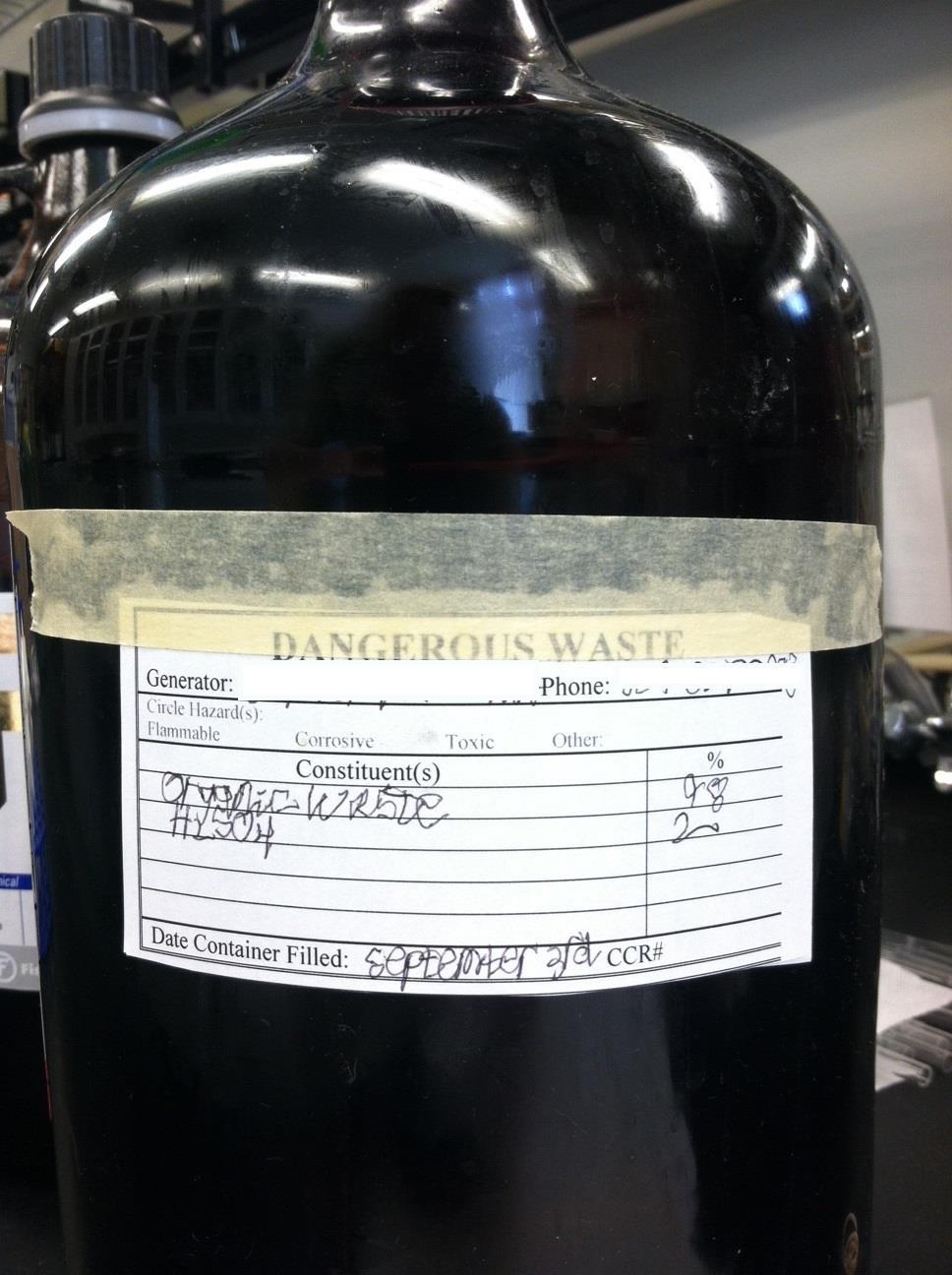 Dangerous included no lid Date Waste Chemical is not