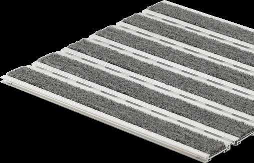 GRATE MAT SURFACE/RECESSED SYSTEM Grate Mat "rolls up" for easy handling and maintenance Polypropylene brush insert offers highest performance and durability Insert options include carpet, vinyl,