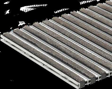 Scraper bars are constructed of an extremely thick gauge aluminum extrusion and combined with dual wiper strips to produce a system ideal for hospitals, train stations, airports and
