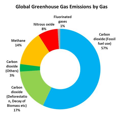 Total anthropogenic emissions at the end of 2009 were estimated at 49.5 gigatonnes CO2 equivalent.