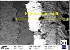 The adhesion wear, built up edge or coating delamination occurs when the tool coating gets worn out. Fig. 4. SEM images (a) flank wear width; (b) tool-chip contact length.