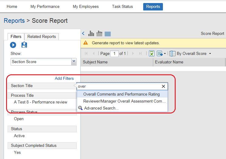 f. Select the appropriate process title from the options. g. Repeat step e, under Form Filters select Section Title h.