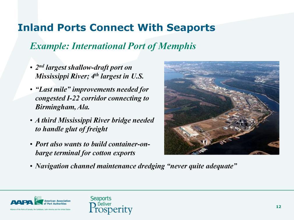 Another good example is at the International Port of Memphis, which is the second largest inland port on the shallow draft portion of the Mississippi River, and the 4th largest inland port in the U.S.