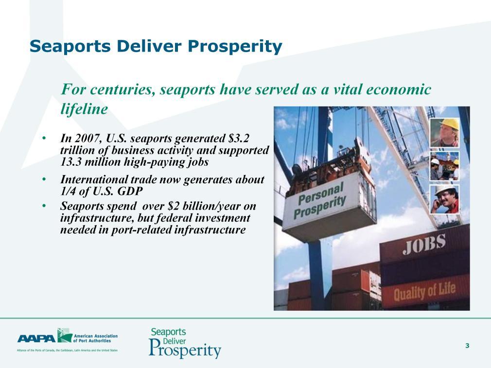 Throughout civilization, seaports have served as a vital economic lifeline for the movement of goods and services to people around the world. Of the nearly $3.