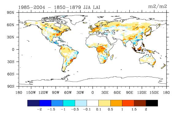Loss of leaf area, except where reforestation All forcing simulation CO 2 Climate