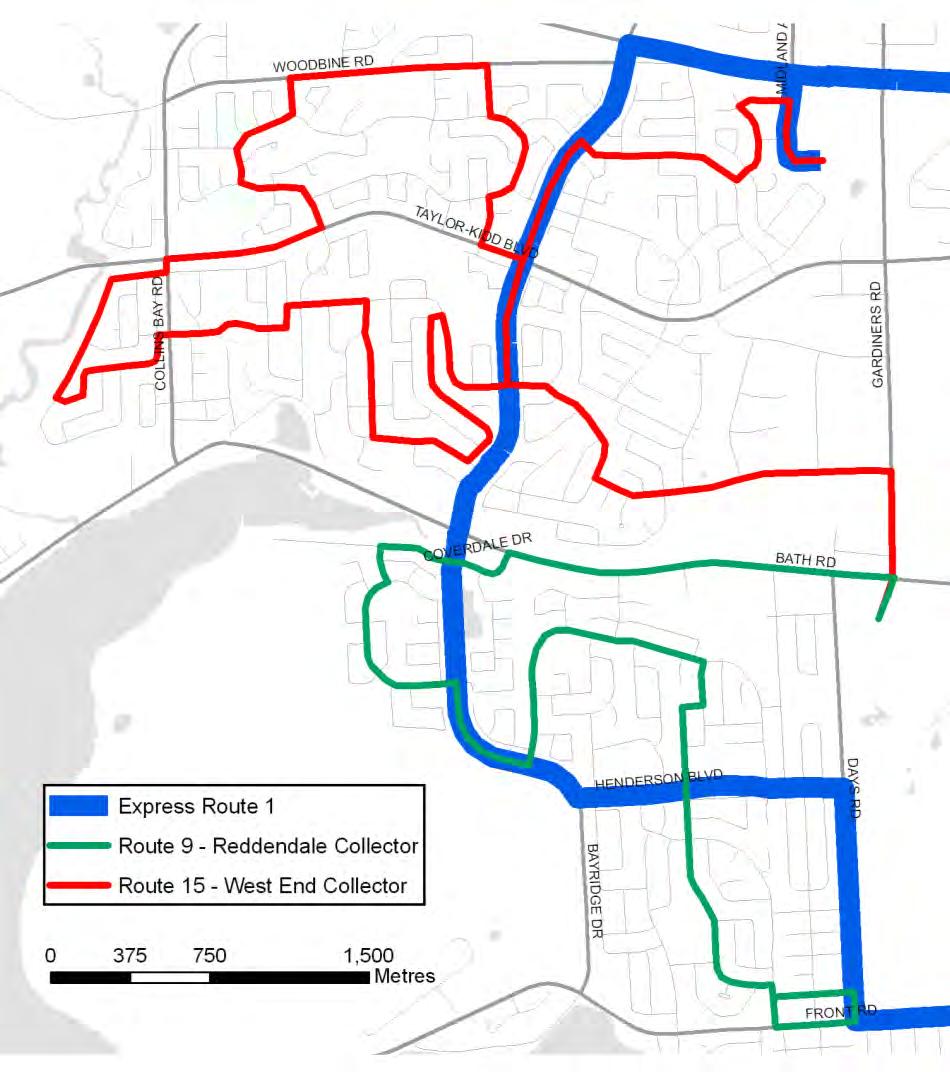 5.2.6 Reddendale Collector (Route 9) This collector route provides service to the Westpark, Henderson and Auden Park neighbourhoods with three connection points to Express Route 1 and a direct
