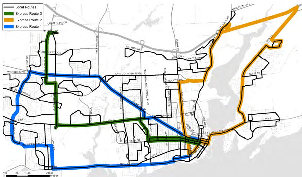5.3.3 Montreal Local (Route 1) Figure 10 - Express Route 2 and 3 This route is modified to provide additional service into the John Counter Boulevard, Hickson Avenue, and Elliot Avenue areas, and