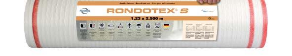 RONDOTEX S Dimensions Roll width Roll length min. Rolls/pallet Rolls spacer Carrying handles UV End marking Performance RONDOTEX S 123 cm 2.