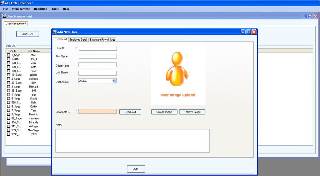 Employee Detail. Entering User Detail Each employee will be given a unique User ID, SmartCard ID by the Admin during the registration of ACTAtek Timesheet.